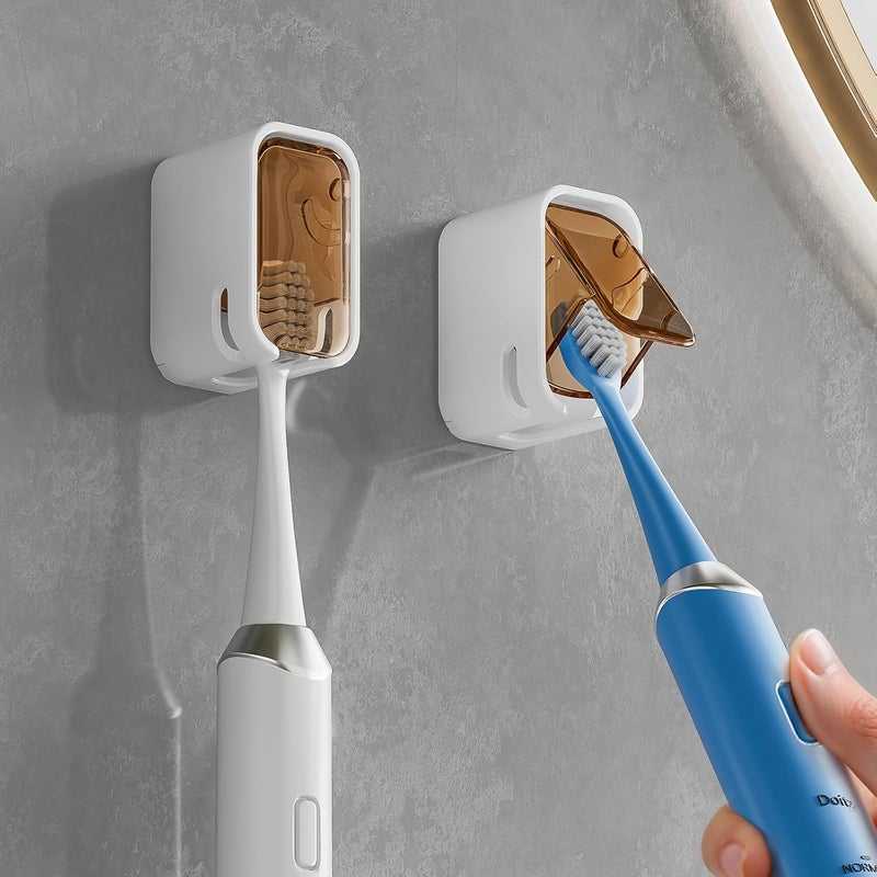 MOPMS Toothbrush Holders for Bathroom【Innovation Single Slot Design】 2PCS Toothbrush Holder Wall Mounted with Cover for Shower, Single Toothbrush Dispenser Storage Organizer for Family & Travel - Image 1